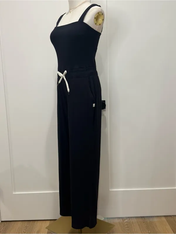 Vuori Mudra Pose Jumpsuit Small Black Wide Leg Square Neck Athleisure Lounge - Image 8