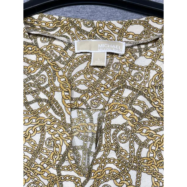 Women's Michael Kors Blouse, Size L, White & Gold Chain Print - Image 3