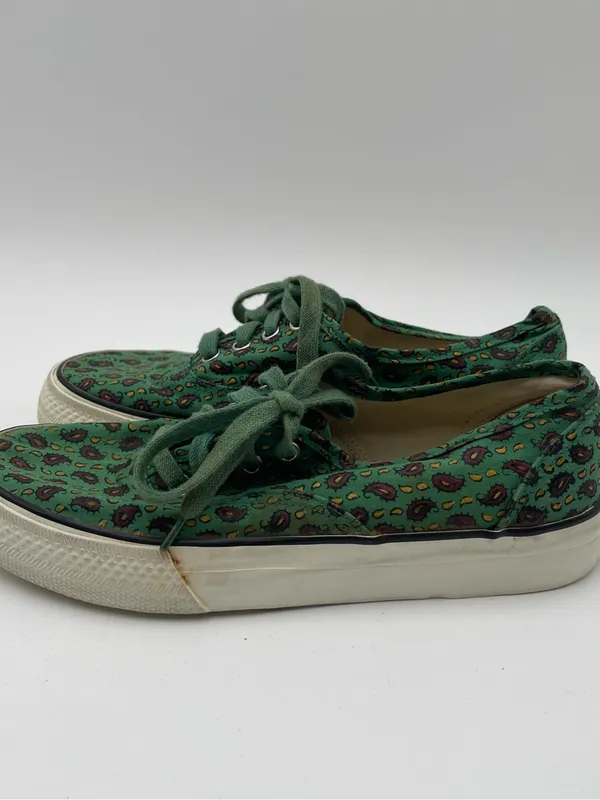 Esprit Vtg 90s Canvas Low Top Sneakers Green w/paisley AOP Print Women’s Sz 6 - Image 2
