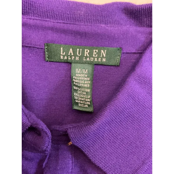 Lauren‎ Ralph Lauren Purple 3/4 Sleeve Polo Shirt Gold Crest Embroidery M - Image 8