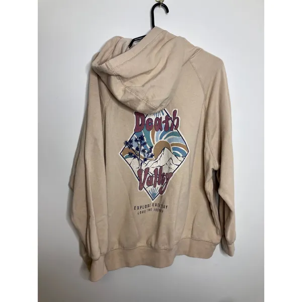 Unbranded Death Valley Hoodie Womens XL Tan Excellent Graphic Back Print Raglan - Image 3