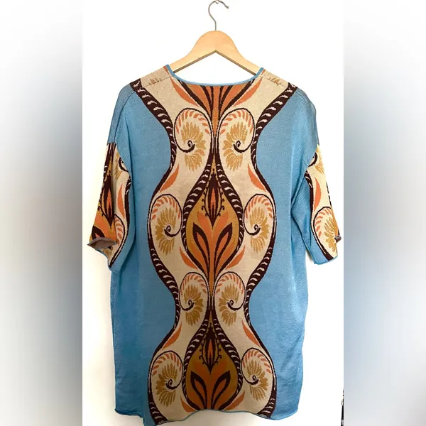 Zara Jacquard Kenia Mini Tunic Dress Womens Blue‎ and Orange Patterned Sz Large - Image 4