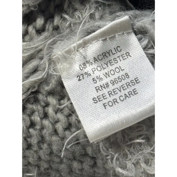 FANG Grey White Striped Fuzzy‎ Knit Crew Neck Sweater Womens Medium Pullover - Image 6