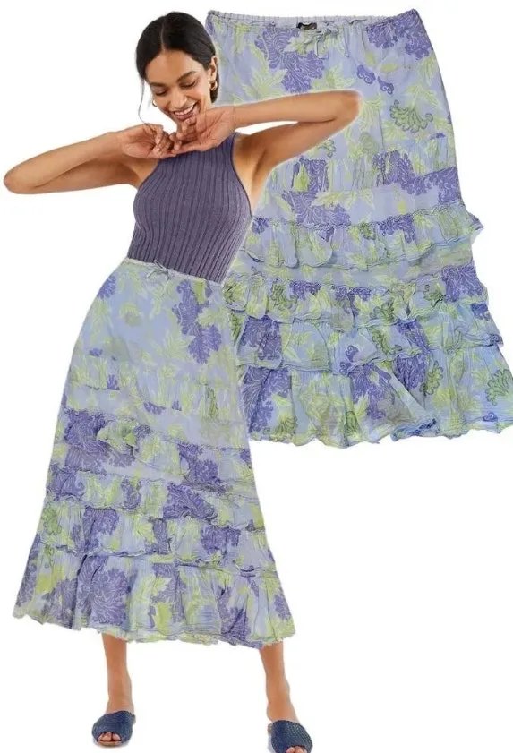 Fei Anthropologie Floral Tiered Ruffle Maxi Skirt Prairie Boho Women Size L NWT - Image 2