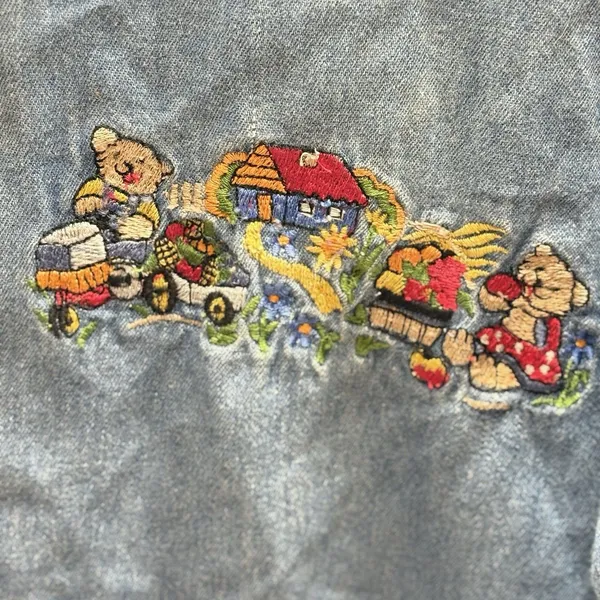 Vintage Way To Go Blue Denim Button Down Women’s S Embroidered Shirt Cottagecore - Image 3