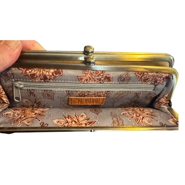Women’s Hobo Vintage Gold Leather Lauren Clutch Wallet Kiss Lock Organizer - Image 5