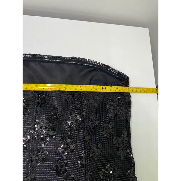 Glam ASOS DESIGN Black Sequin Floral Mesh Strapless Mini Bodycon‎ Dress size 2 - Image 8