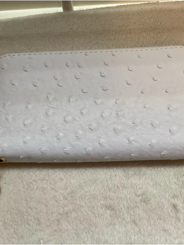 White Textured Wristlet Clutch with Detachable Strap - Image 2