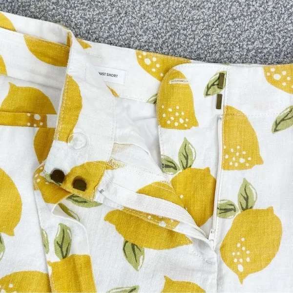 Loft Tie Waist Linen Blend Lemons Print Chino Shorts Ivory Yellow 6 Cuffed‎ - Image 5