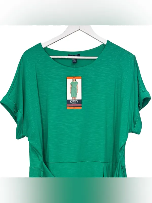 Chaps NWT Crewneck Knit Dress Green Short Sleeve Size XXL Womens - Image 3