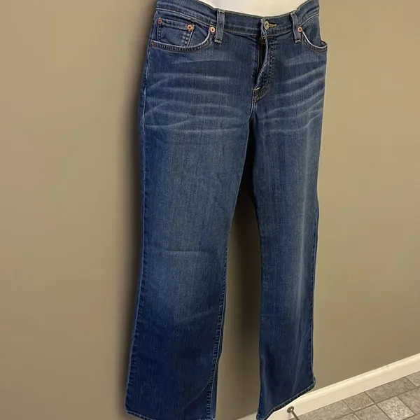 Lucky Brand Medium Blue Distressed 5- Pocket Mid-Rise Flare Jeans-Size 32/14 - Image 3