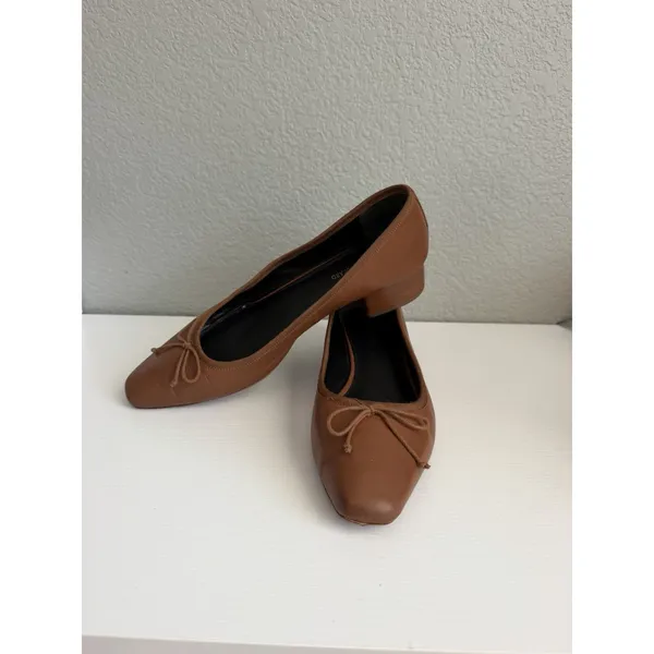Veronica Beard Cecile Brown Leather Bow Pumps Square Toe Women's US 9 M - Image 2
