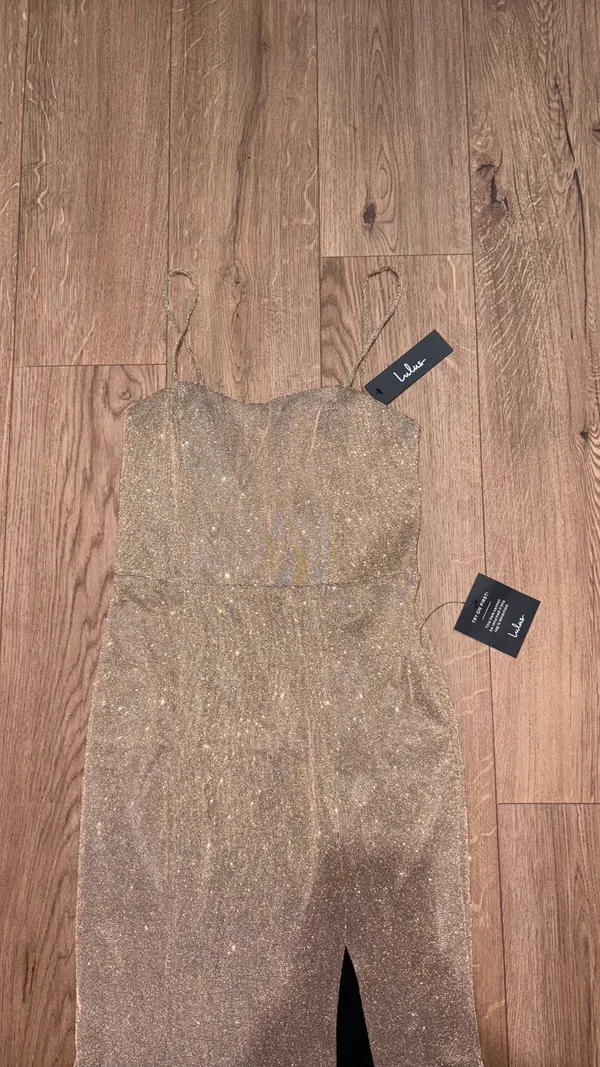 Lulu’s Searching for you gold metallic glitter maxi dress - Image 5