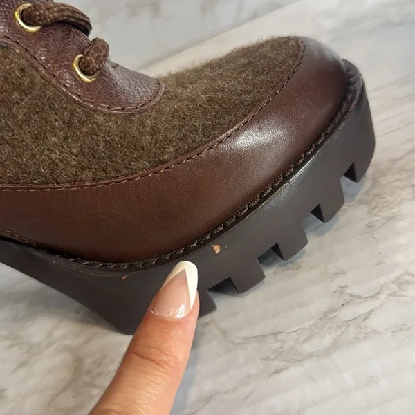 Antonio Melani - Penn Leather And Fabric Lug Sole Booties lace up platform 6M - Image 7