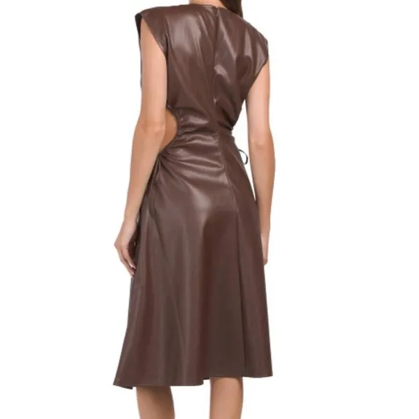 7 For All Mankind Dress Womens S Brown Faux Leather‎ Cutout Midi NEW - Image 2