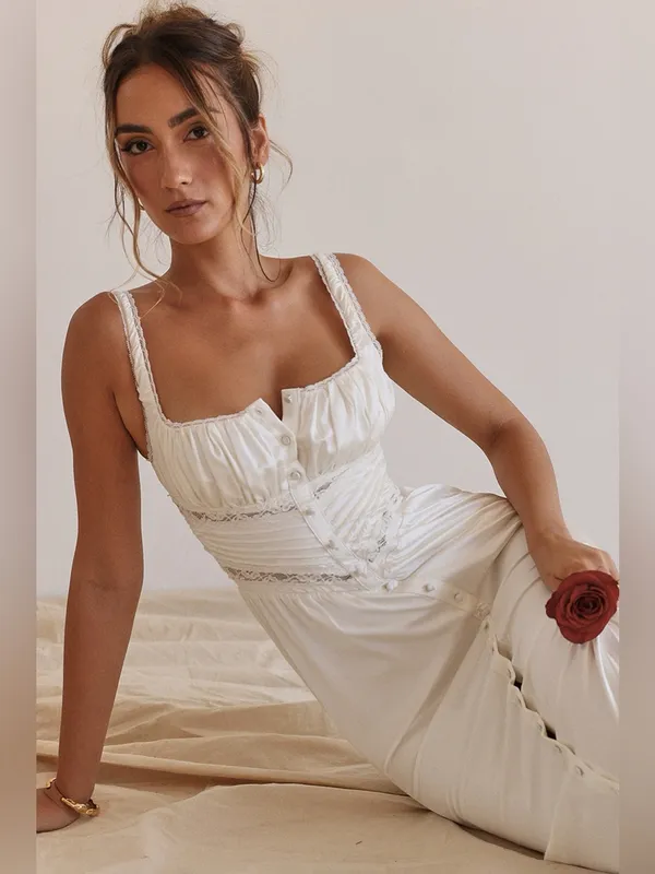 House of CB Illiana Ivory Real Silk Maxi Dress S - Image 5