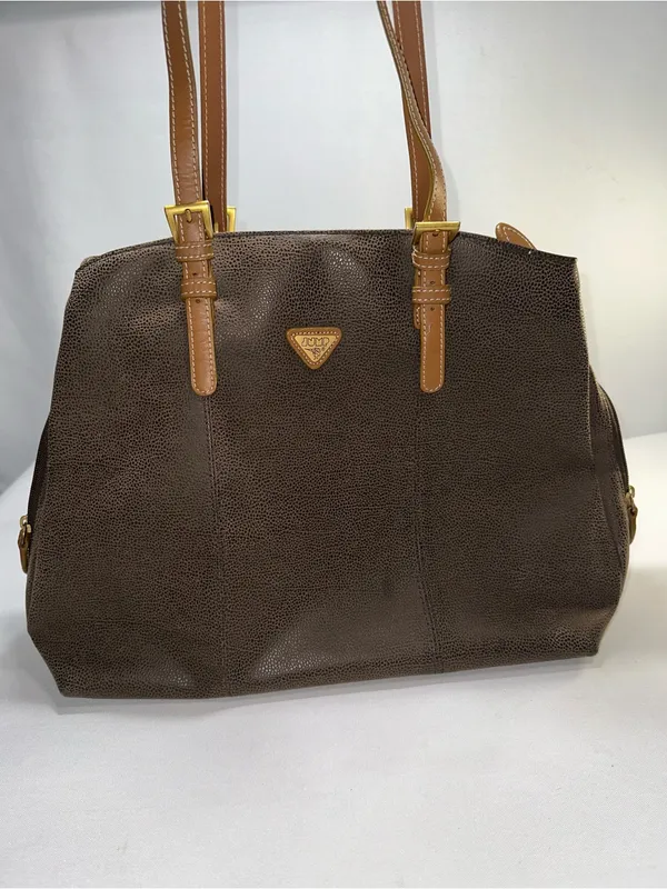 Vtg Jump Boyt Brown Pebbled Faux Leather Tote Purse Shoulder Bag Map Print⁠ - Image 2