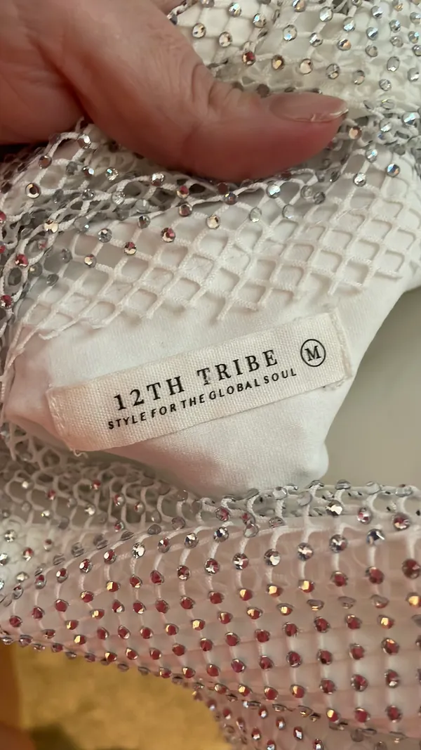 12th Tribe Anna White Rhinestone Mesh Mini Dress - Image 5