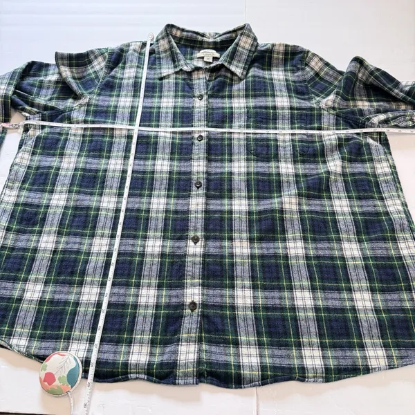 LL Bean Scotch Plaid Cotton Flannel Button Shirt Relaxed Fit 3X Green White - Image 7