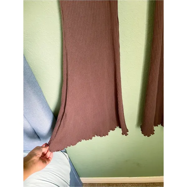 Aerie Kick It Rib Knit Flare Pants Size M Brown Bootcut Kickboot Lettuce - Image 7