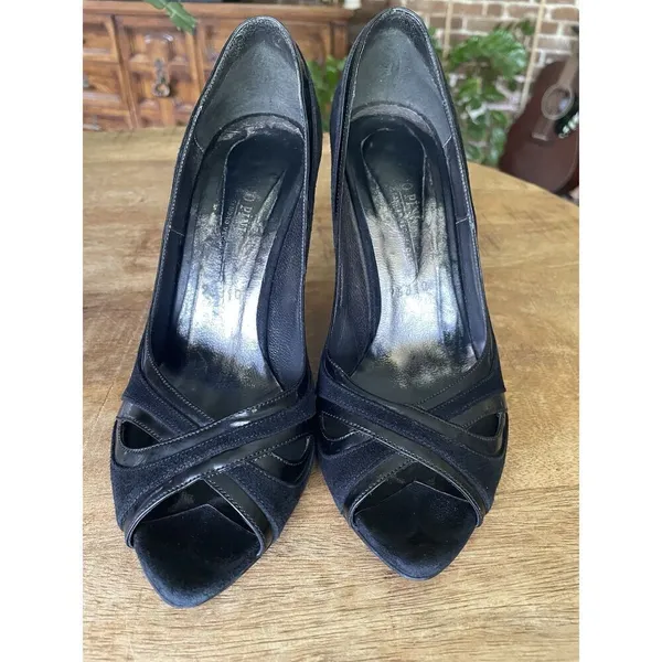 Vintage JoPini Sandro Vicari Black Suede Peep Toe Heels Italy Size 37 - Image 2