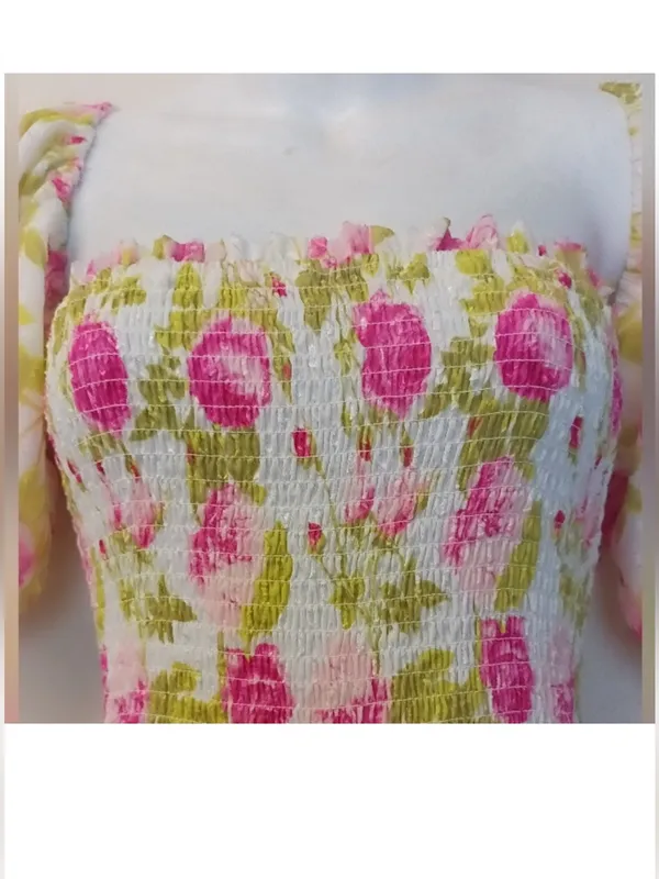 Betsey Johnson Women's Floral Off the Sleeve Smocked Chiffon Babydoll Dress XL - Image 10