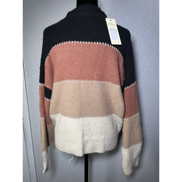 Elan Womens Striped Colorblock Mock Neck Knit Pullover Sweater Size S - Image 3