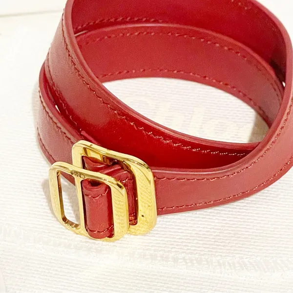 Chloé Medium Red Leather Gold Buckle Made‎ in Italy Bracelet Jewelry - Image 2