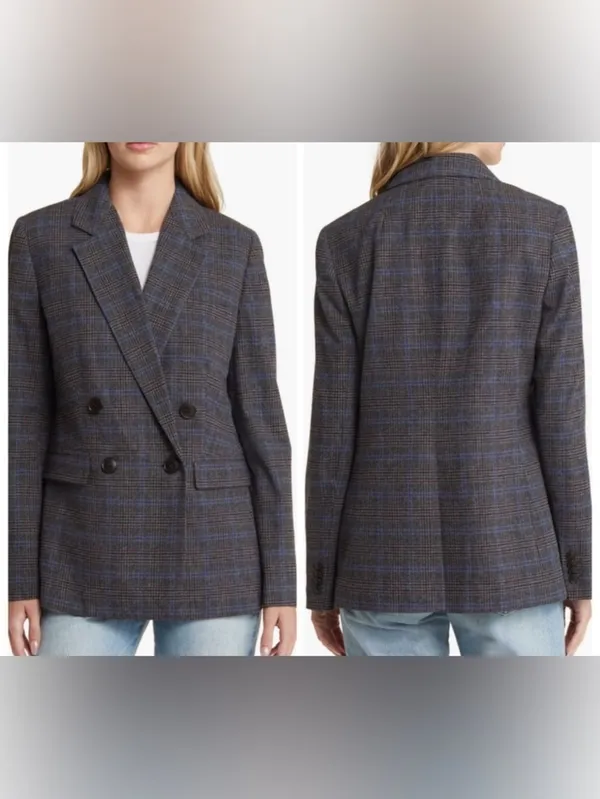 Madewell The Rosedale Blazer Women's 8 Gray Blue Plaid Wool Blend Jacket Classic - Image 3