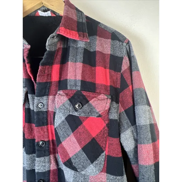 Saks 5th Avenue Plaid Shaket Hoodie red Black Small fleece lined flannel large - Image 4