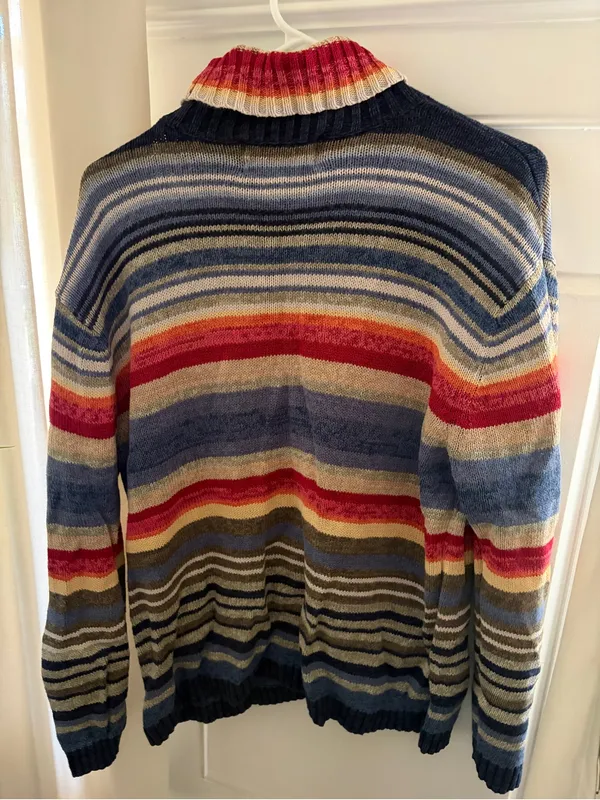 Vintage 90s Y2K Tiara International Turtleneck Sweater L Striped Ramie Cotton - Image 2