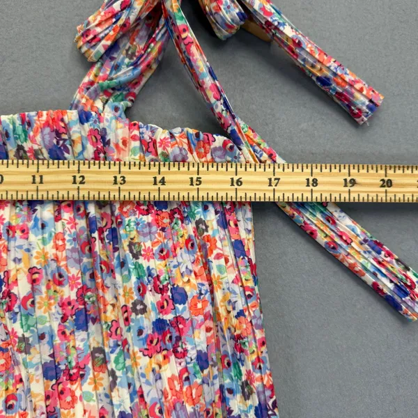 Amanda Uprichard Floral Pleated Romper Tie Shoulder Square Neck Multicolor M - Image 3