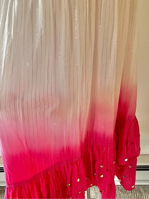 Y2K Pink Ombre Tiered Skirt White to Hot Pink dip dye with mirror sequins - Image 3