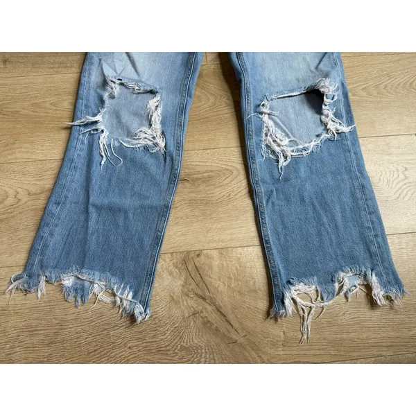 EUC We the Free People Jeans Womens Holes Knees Wide Distressed Button Fly sz 28 - Image 4