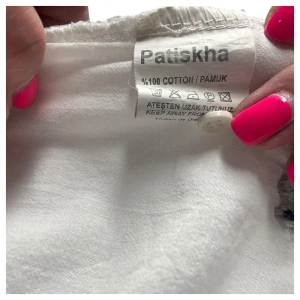 Patiskha Life 100% Cotton Long Sleeve Button Up Floral Embroidered White Medium - Image 8