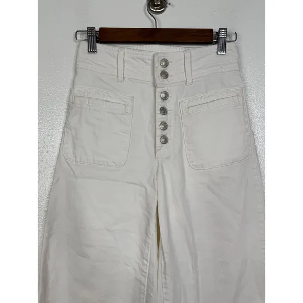 Free People We The Free White Wide Leg Button Fly Patch Pocket Jeans 24 - Image 2