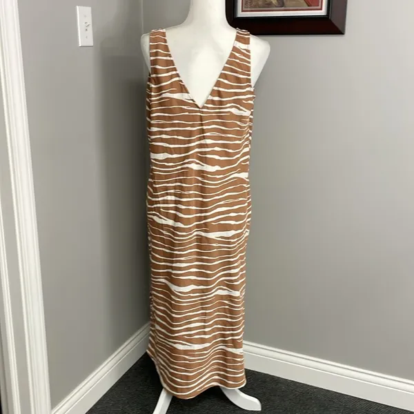 NWT A New Day Khaki Satin Maxi V-Neck Slip Dress Zebra Stripes Sexy Slinky Large - Image 4