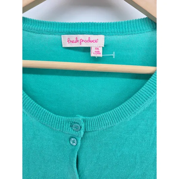 Fresh Produce Cardigan Womens XXL ALSCARD Teal Green Button Front EUC - Image 2