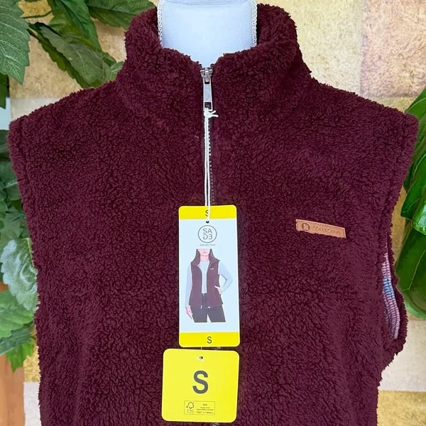 NEW Sage Women’s Maroon/Burgundy Fleece Outdoor Zip-Up Stand Collar Vest, Size S - Image 3