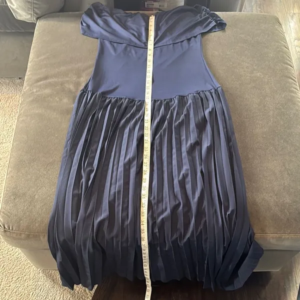 Women’s Navy Off-Shoulder Maxi Dress Pleated Skirt Size L - Image 10