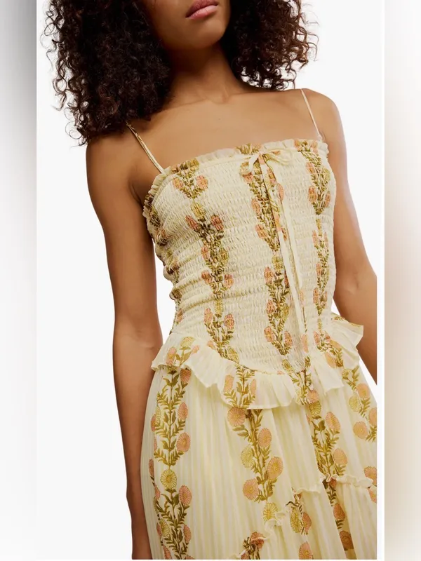 NEW Free People Alejandra Smocked Bodice Tiered Sundress cloud combo sz L - Image 4