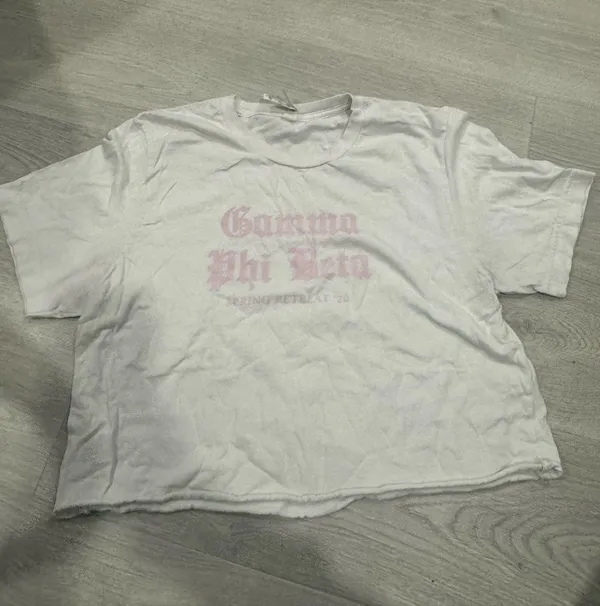 White and pink Gamma Phi Beta cropped shirt Size M - Image 2