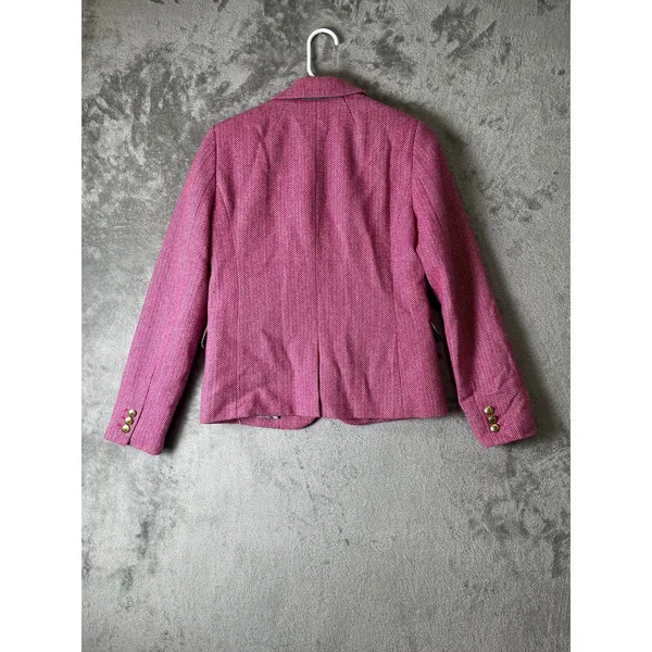 J.Crew Wool Blend Schoolboy Blazer Pink Herringbone Gold Button Size 4 - Image 3
