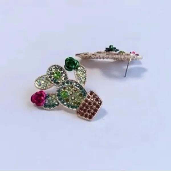 Desert Disco Rhinestone Cactus Statement Earrings — Western Kitsch – NWT Green - Image 5