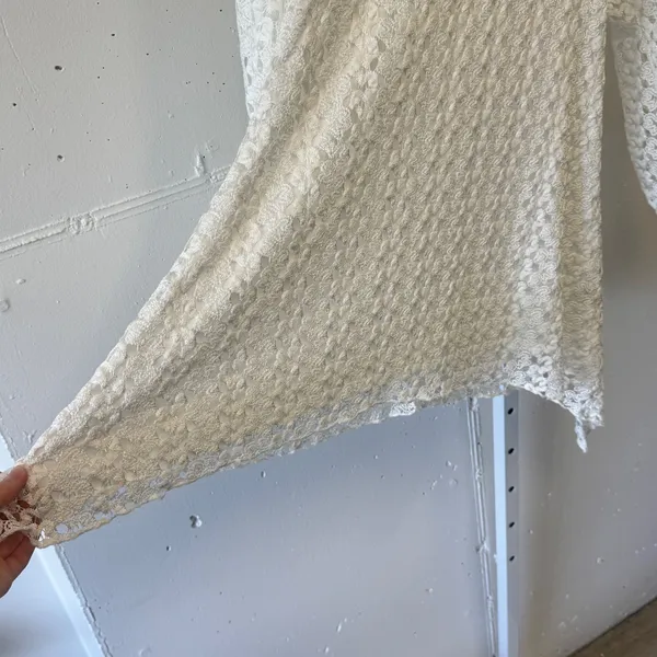 Dressbarn‎ Lace Tunic Top Small Handkerchief Hem 3/4 Sleeve Crochet Boho White - Image 4