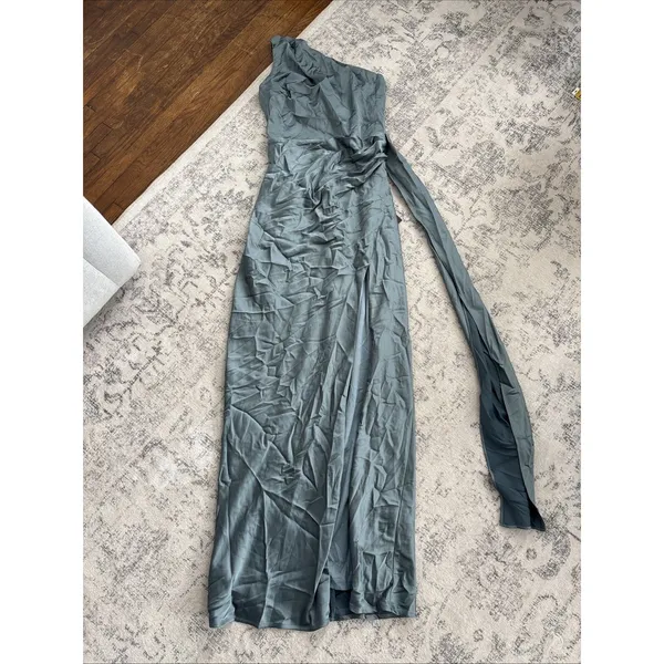Lulus Signature Elegance Slate Blue Satin One-Shoulder Maxi Dress size XS NWT - Image 4