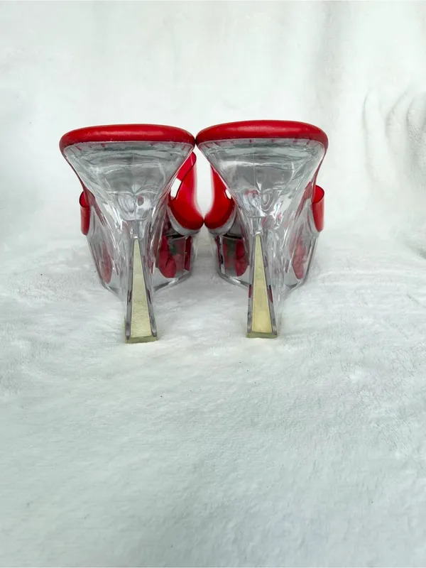 Red Clear Wedge Slide Sandals with Rose - Image 5
