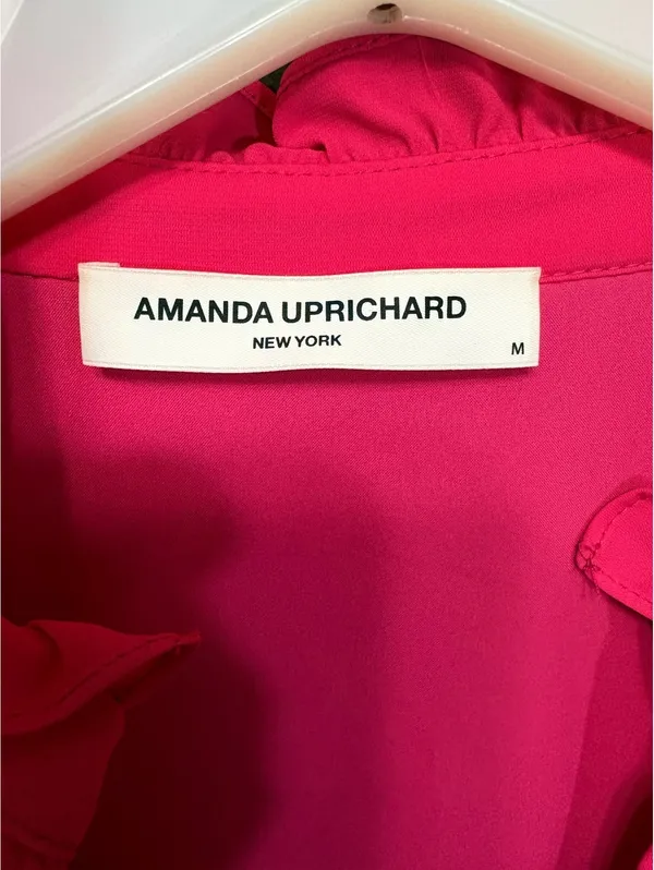 Amanda Uprichard M Pink Ruffle Neck Tiered Mini Dress - Image 6
