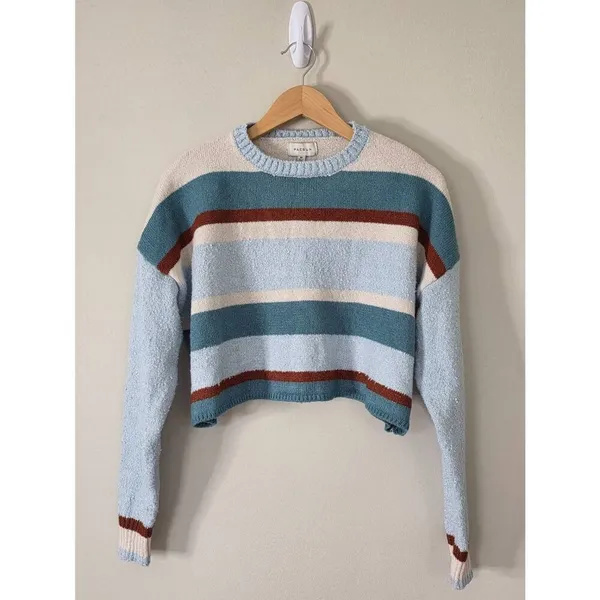 Pacsun Cropped Sweater Striped Blue Size Medium Pullover Style NEW‎ - Image 2