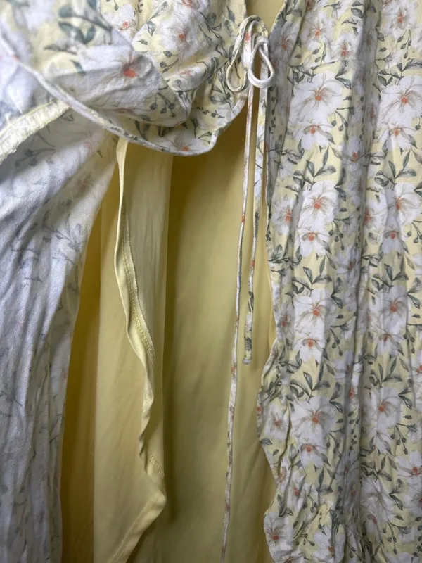 Francesca's Miami Floral Yellow Wrap Maxi Dress Cover Up Cottagecore Ruffle M - Image 4